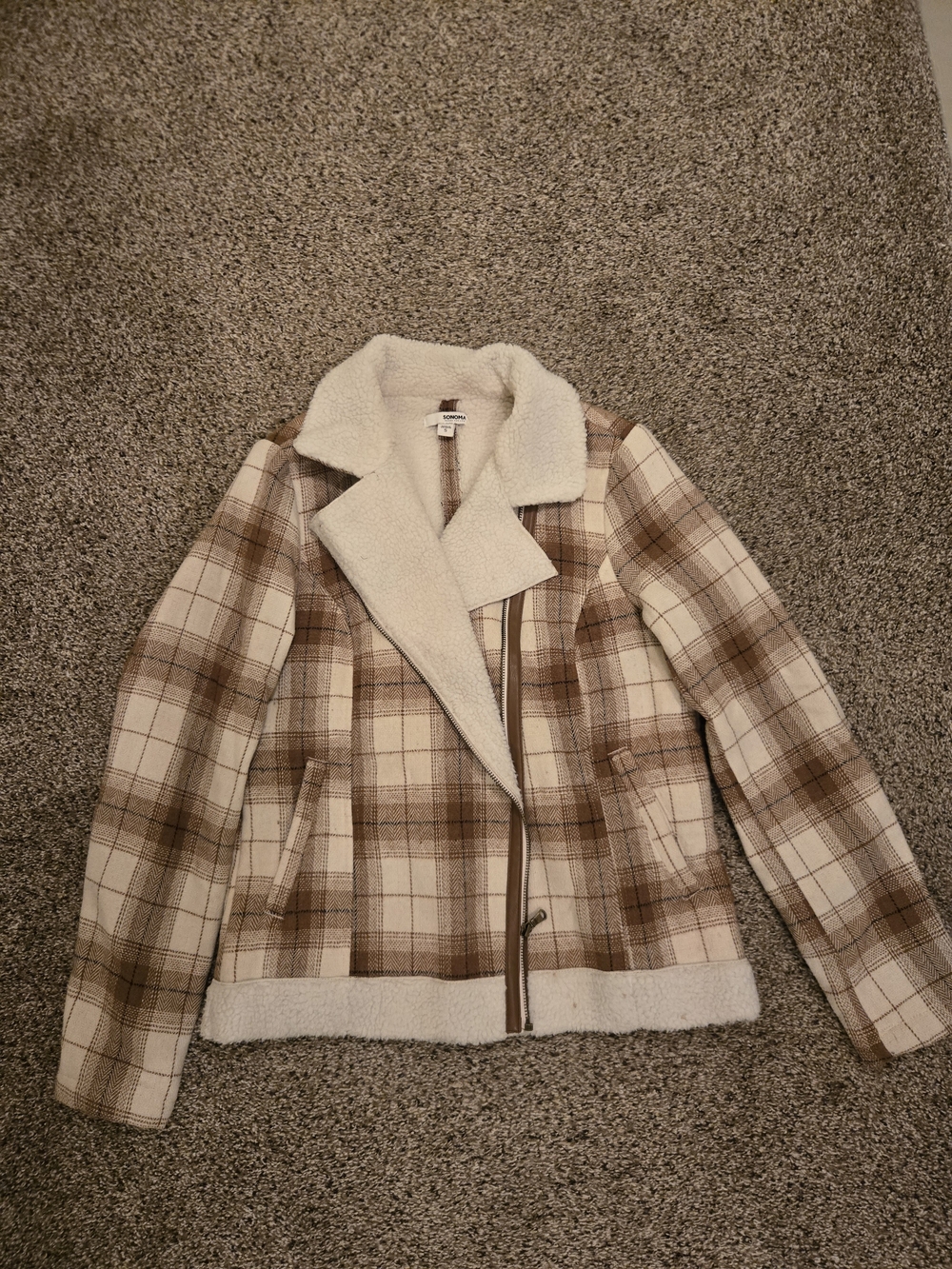 Sonoma Plaid Teddy-Lined Jacket - Cream & Brown